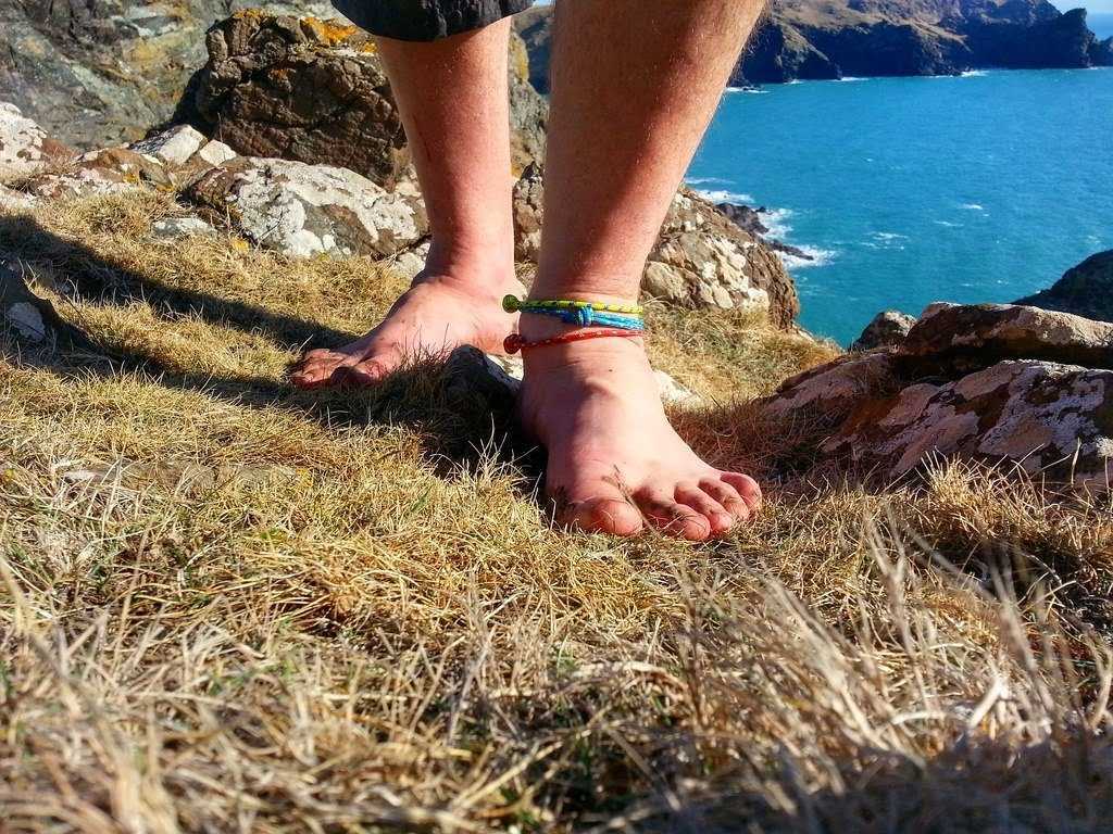 barefoot on cliff path